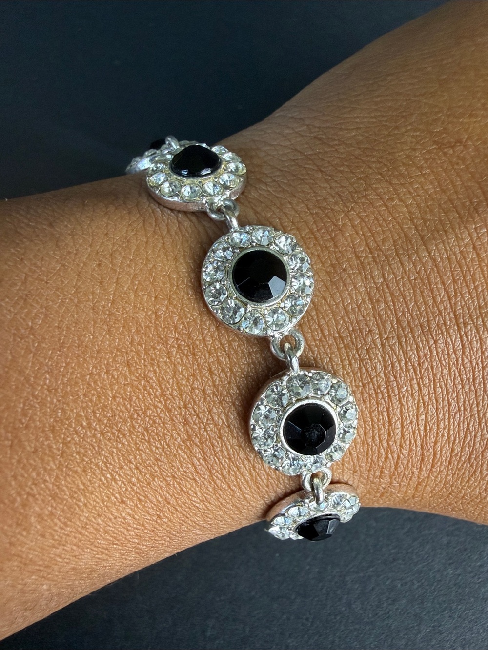 Silver-Tone Black Crystal Halo Bracelet - Women Jewelry